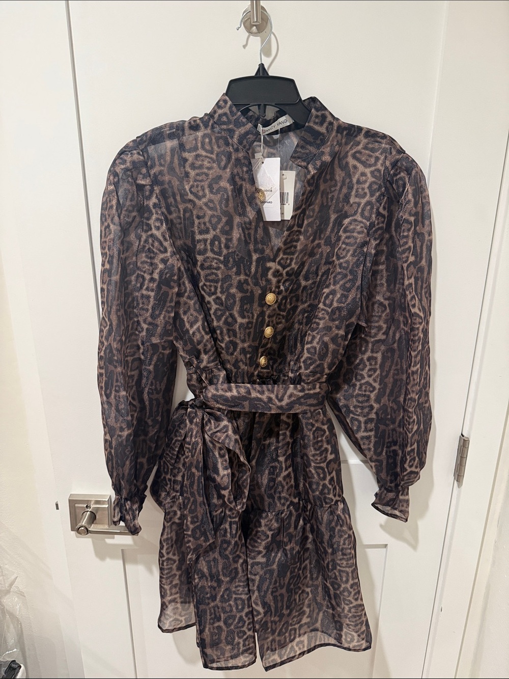 Nancy Yang Organza Leopard V Neck Dress NWT